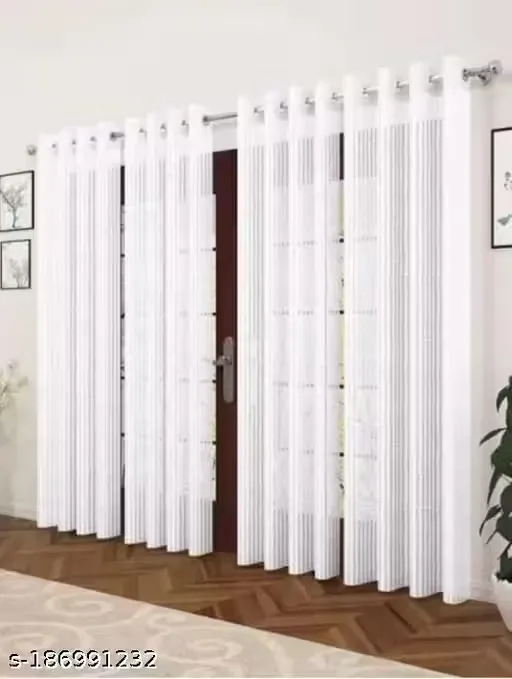 Prafull Millaure Polyester Fancy Transparent Sheer Tissue Net Door Curtain Parda for Drawing Room, Living Room Bedroom, 7 Feet, 5 Feet, White, Pack of 2 Pcs